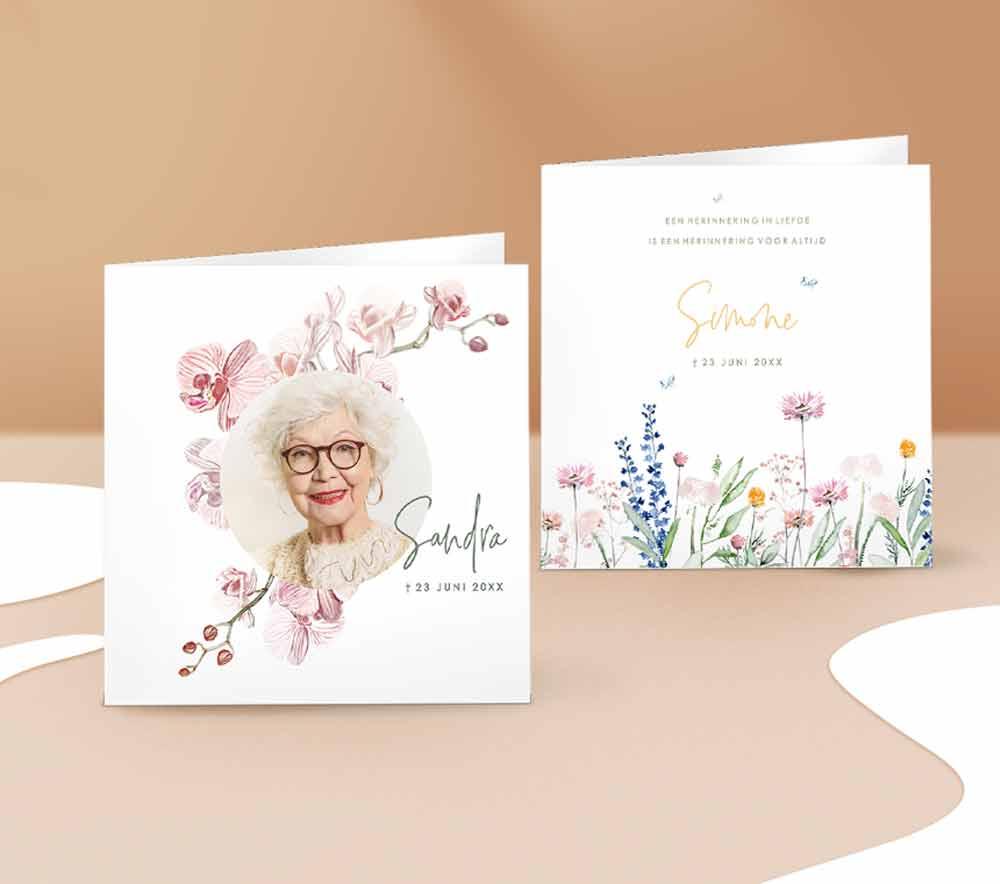 Kies een rouwkaart uit de collectie voor je moeder of oma en bewerk deze eenvoudig zelf.